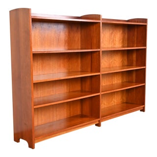 Stickley Style Arts & Crafts Studio Crafted Cherry Wood Double Bookcase For Sale