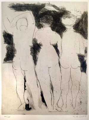 Les Baigneurs - Original Etching by Marino Marini - 1949/50 1949-50