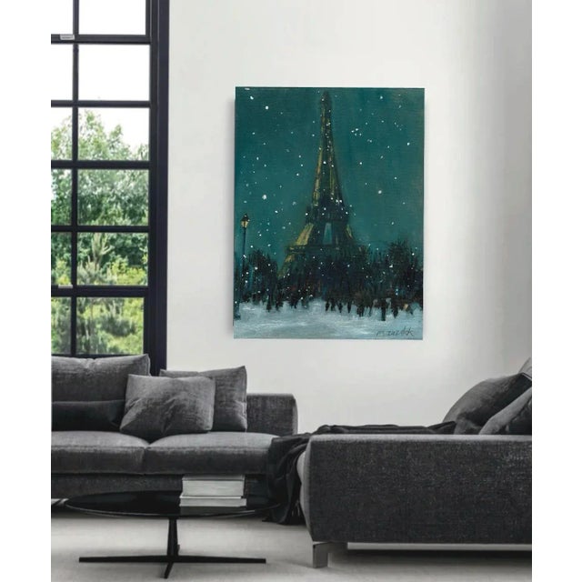 18x24 Giclee Print on stretched canvas “Paris in the Snow" expresses the beauty of the Eiffel Tower in the winter snow....