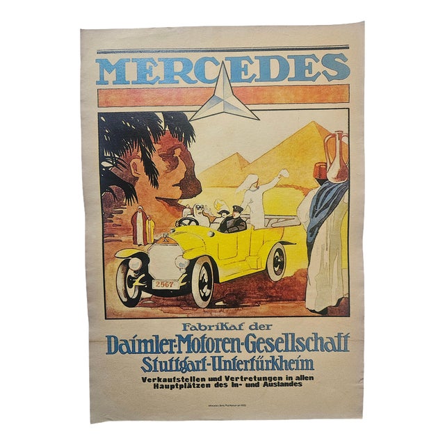 Vintage Art Deco Mercedes Benz Automobile Advertising Poster, 1930 For Sale