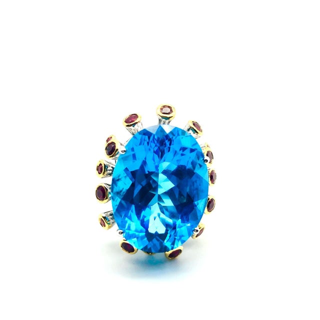 Bochic "Orient" Vintage Swiss Blue Topaz & Rubies Set In 18K Gold & Silver For Sale - Image 4 of 18