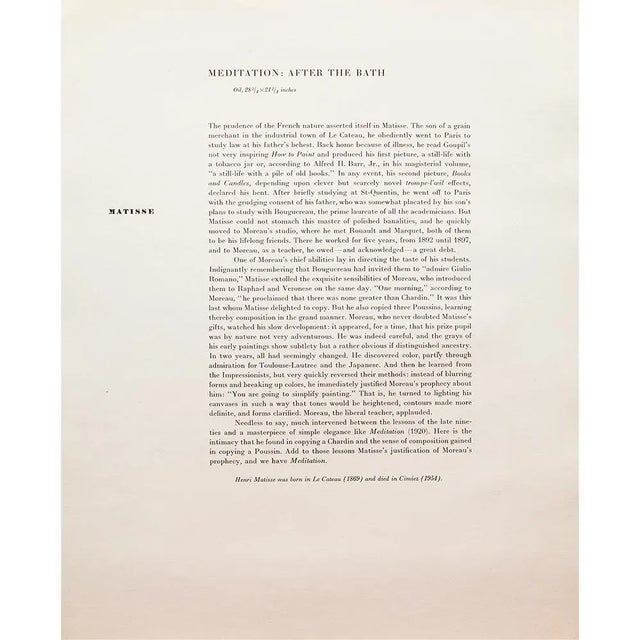 1950s 1950s After Henri Matisse "Meditation: After the Bath", First Edition Period Full-Color Print For Sale - Image 5 of 9