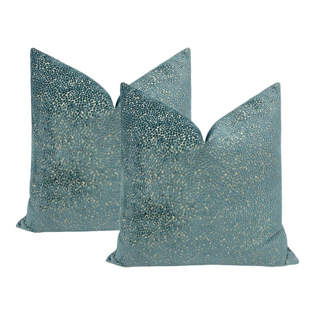 22" Aegean Cosmo Cut Velvet Pillows - a Pair For Sale