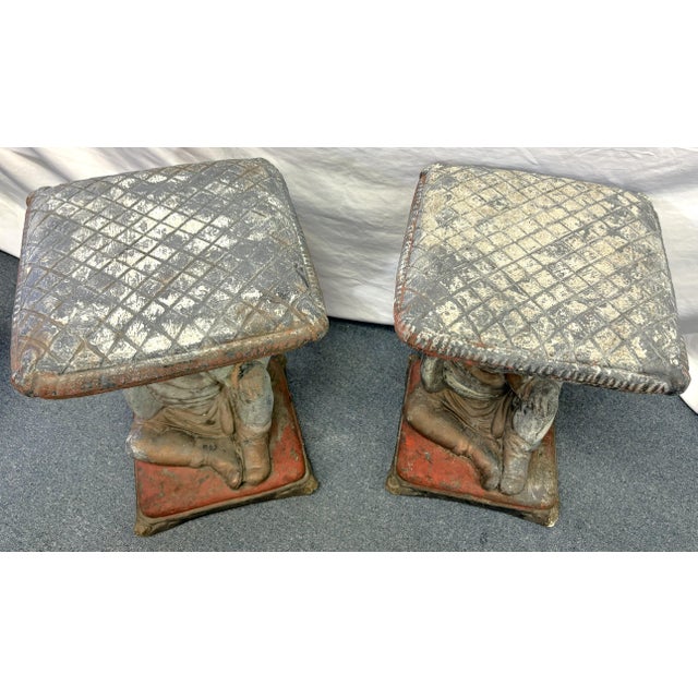 Vintage Cast Cement Figural Putti Garden Stools- A Pair For Sale - Image 4 of 18