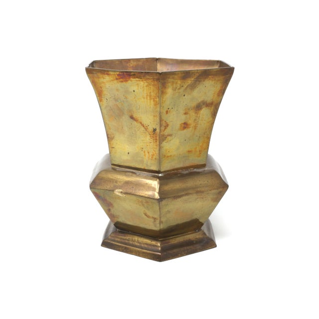 Wildwood Vintage Hexagonal Brass Vase Made in India For Sale - Image 4 of 10