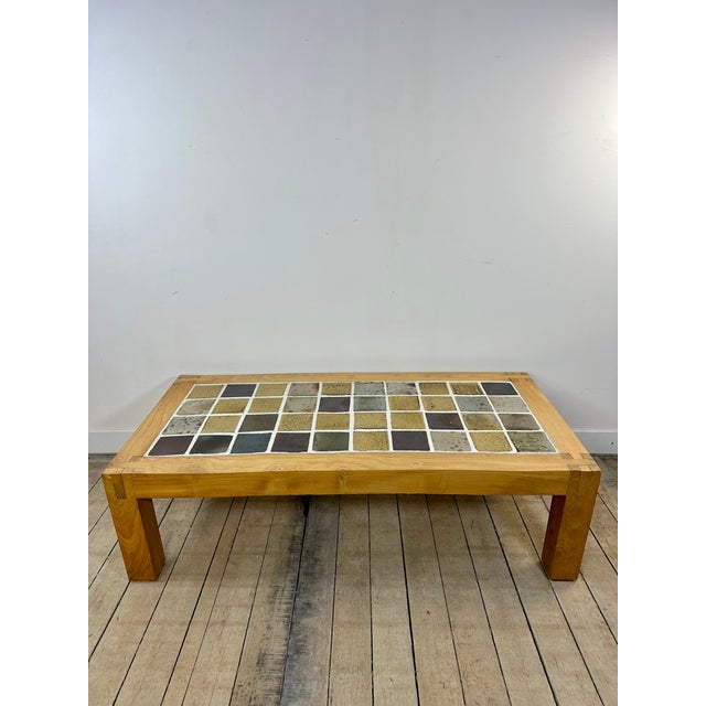 Coffee Table in Elm and Stoneware from Maison Regain, 1970s For Sale - Image 10 of 10