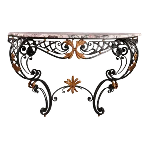 French Louis XV Style Wrought Iron & Marble Console Table 20th Century