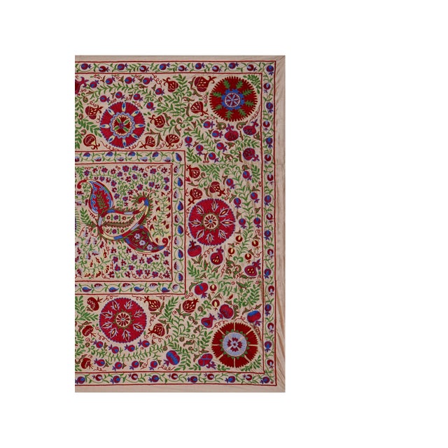 Mid-Century Modern Silk Suzani Animal Tapestry With Tree of Life Pattern - Bedspread For Sale - Image 3 of 13