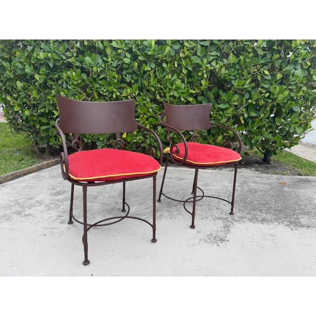 Arhaus Vintage Scroll Arm Wrought Iron Patio Dining Chairs - Pair For Sale - Image 4 of 12