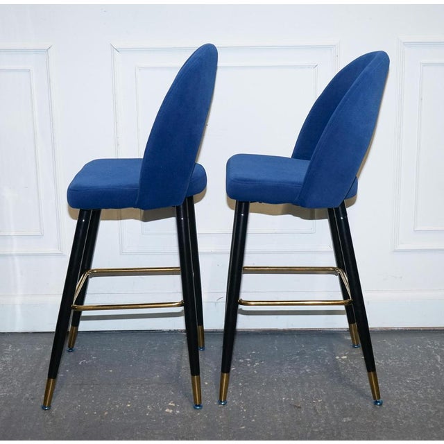 Blue Velvet Bar Chairs with Gold Detail on the Frame For Sale - Image 3 of 10
