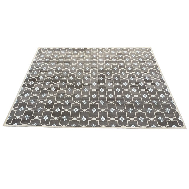 Cotton Vegetable Dyed Brown and Cream Reversible Flower Rug-6'x9' These special flat-weave dhurries are hand-woven with 15...