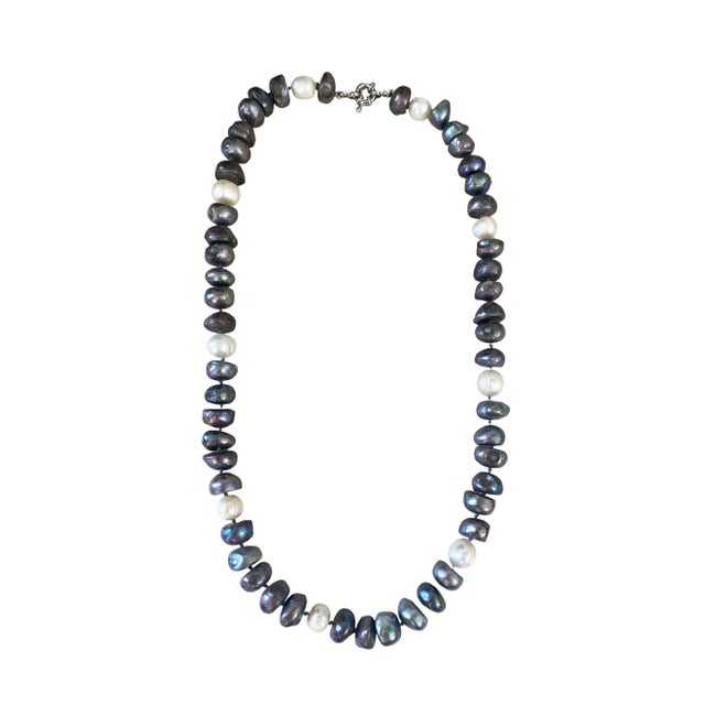Vintage Black White Blue Grey 19.5" Long Freshwater Baroque Necklace Pearls For Sale - Image 9 of 11
