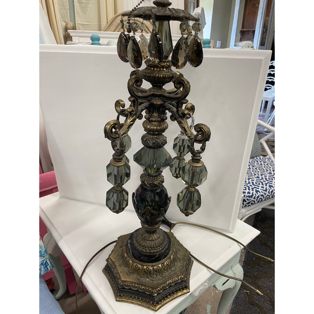 Metal Vintage Hollywood Regency Black Crystal Table Lamp For Sale - Image 7 of 12