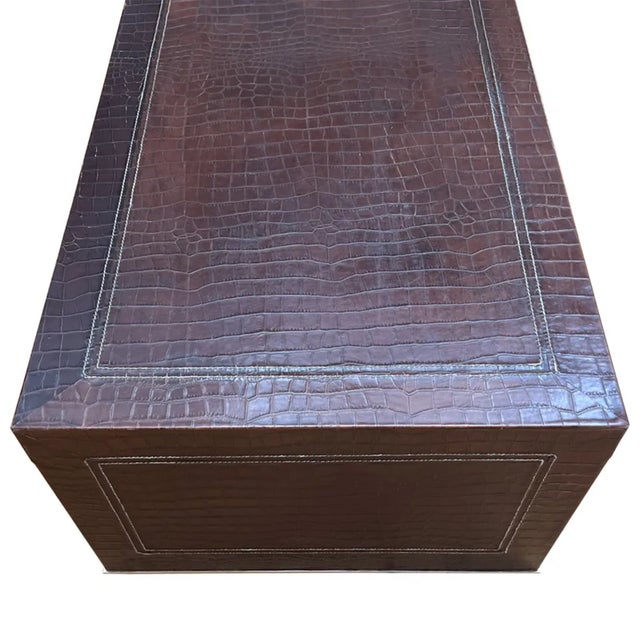 1970s Large French Faux Crocodile Pressed Leather Coffee Table, 1970s For Sale - Image 5 of 6