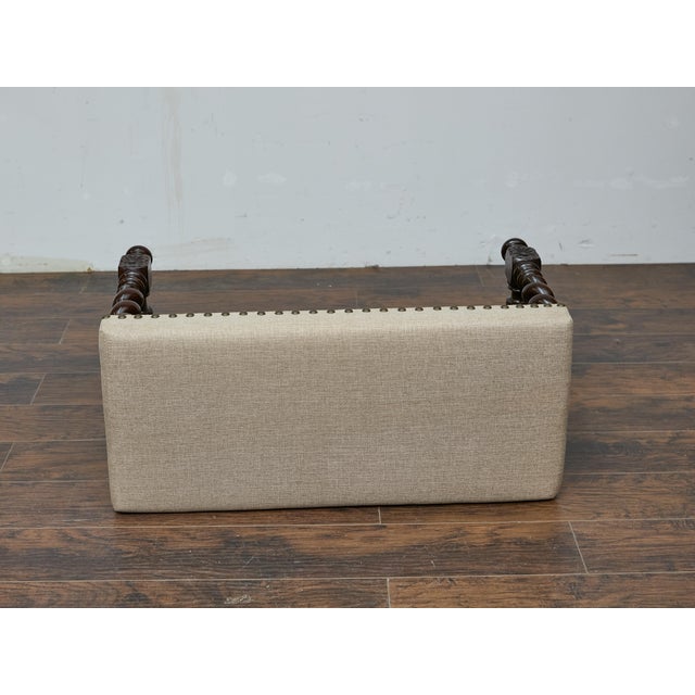 English Barley Twist Bench With Upholstered Seat, Circa 1900 For Sale - Image 16 of 18