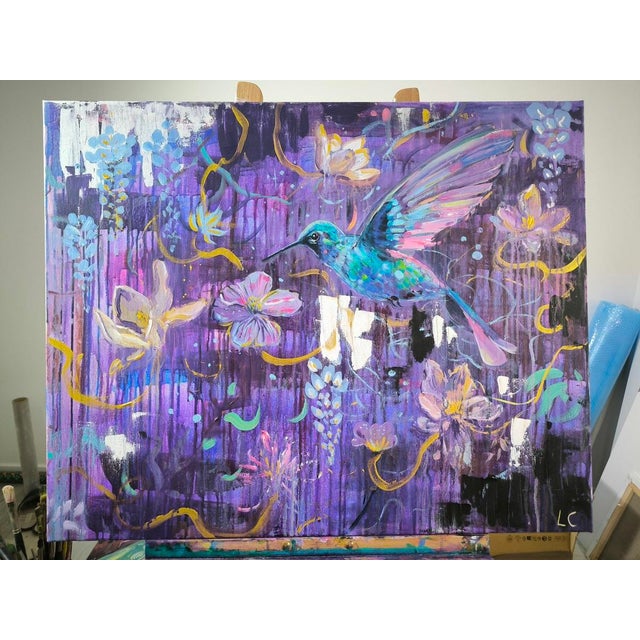 Early 21st Century Linda Clerget, Cosmic Bird, Ink on Canvas For Sale - Image 5 of 10