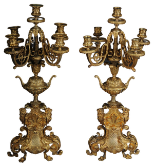 French Historicism Candleholders in Gilded Bronze, 1880s, Set of 2