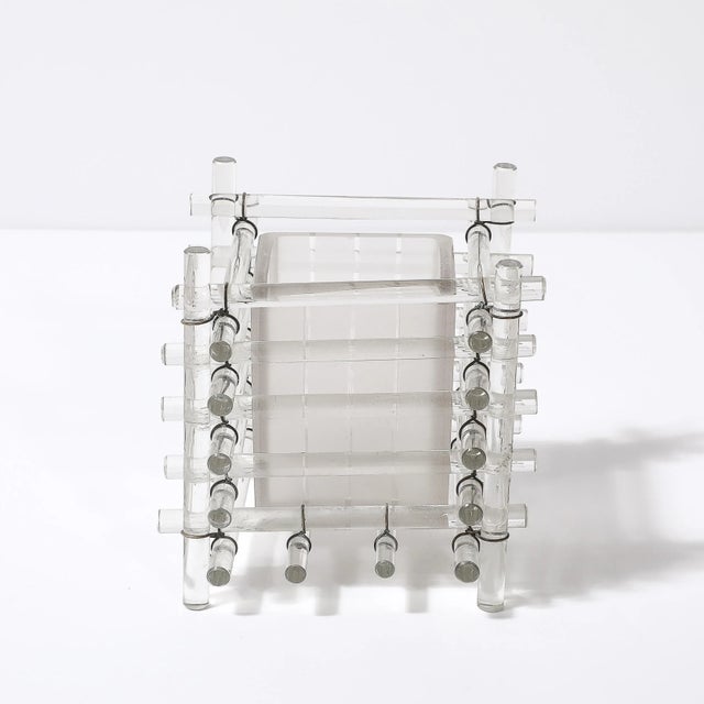 Art Deco Glass Rod & Frosted Square Glass Rod Cachepot For Sale - Image 11 of 18