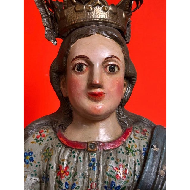 Gold Antique Peruvian Polychromed Wood Sculpture, 1750 For Sale - Image 8 of 12