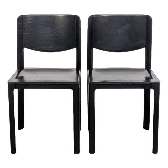 Black Leather Chairs by Matteo Grassi, Italy, 1980, Set of 2 For Sale