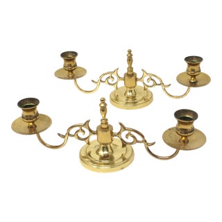 Vintage Brass Tabletop Double Candelabras - a Pair For Sale