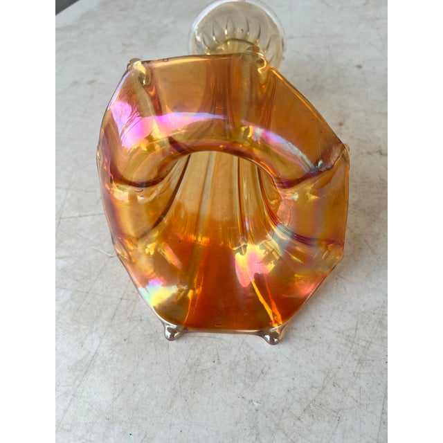 Antique Iridescent Marigold Carnival Glass Vase by Imperial Glass For Sale In West Palm - Image 6 of 9