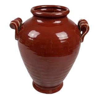 Handmade Fortunata / Italy Attributed Large Glazed Rustic Ceramic Vase, 12” × 14” Cottagecore, European, Artisan Pottery, British Colonial - See Pics! For Sale