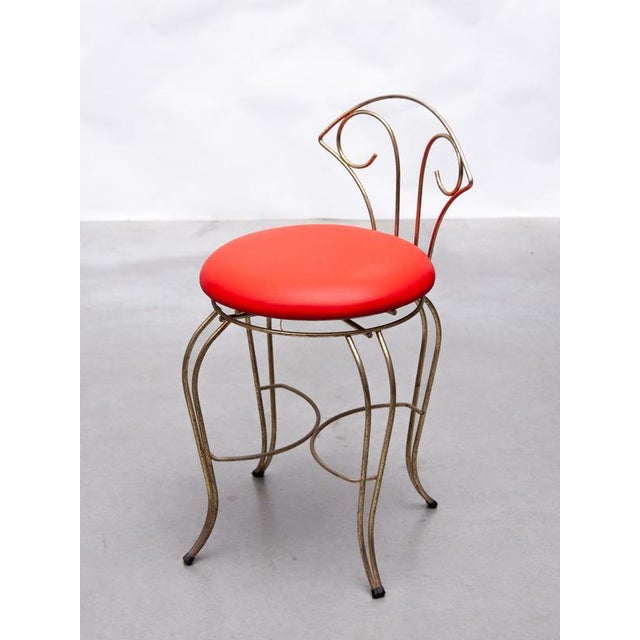 Mid-Century Modern Brass Vanity Chair with Red Leather Seat, France, 1950 For Sale - Image 3 of 10