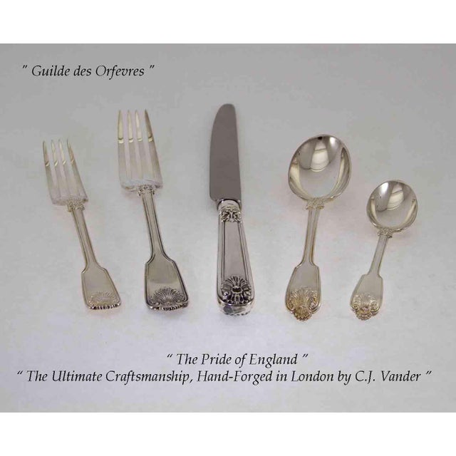 1990's Sterling Silver 5-Piece Flatware Place-Setting Fiddle Thread Husk Hand-Forged by C. J. Vander For Sale - Image 4 of 12