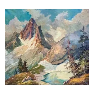 Matterhorn of the Dolomites Oil on Canvas by Ralph Q Koid Mountains Vintage