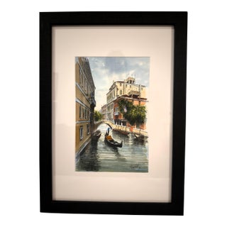 1995 Giamberti Framed Original Venetian Canal Watercolor For Sale