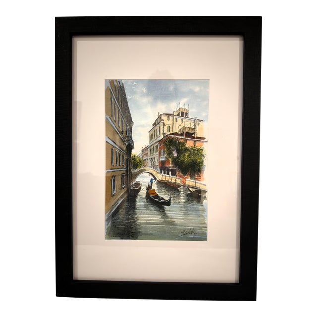 1995 Giamberti Framed Original Venetian Canal Watercolor For Sale