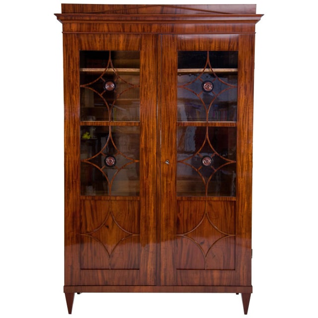 Brown 19th Century Austrian Biedermeier Flame Mahogany Neoclassical Style Bookcase For Sale - Image 8 of 8