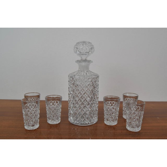 1950s Mid-Century Bohemia Crystal Glasses and Carafe, 1950s, Set of 7 For Sale - Image 5 of 8
