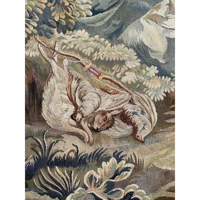 Antique French Handwoven Tapestry with Diane Return of Hunt Scene from Aubusson, 1940s For Sale - Image 15 of 18