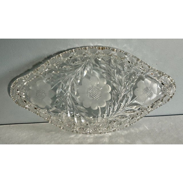 Vintage American Brilliant Period Cut Crystal Glass Oval Scalloped Edge Dish For Sale - Image 15 of 16