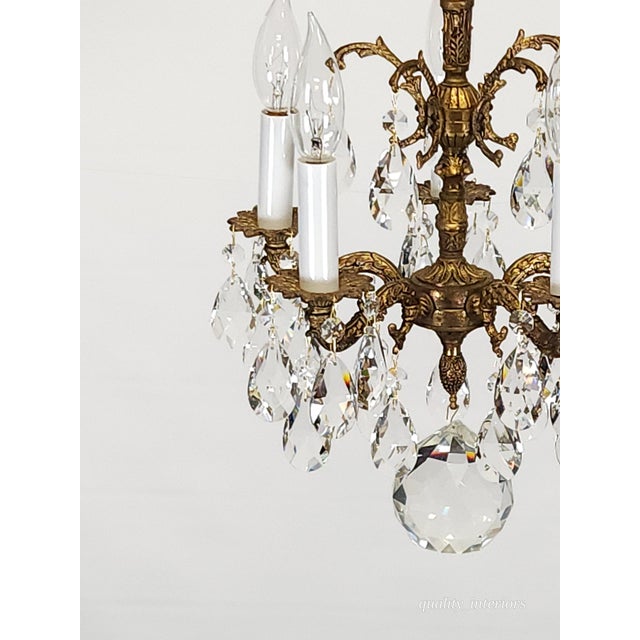 Brass Antique 5 Arm 5 Light Tiny Dancer Brass Cut Lead Glass Crystal Chandelier For Sale - Image 8 of 12