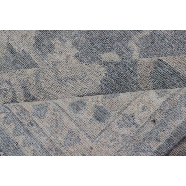 Modern Oushak With Large Floral Motifs With Cream Blue and Steel Blue For Sale - Image 11 of 12