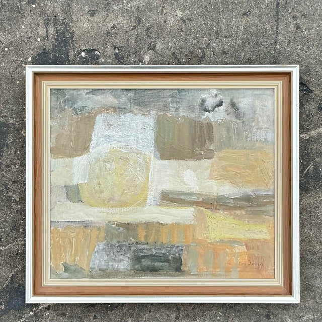 Abstract Vintage Boho 1966 Original Abstract Oil on Board For Sale - Image 3 of 8