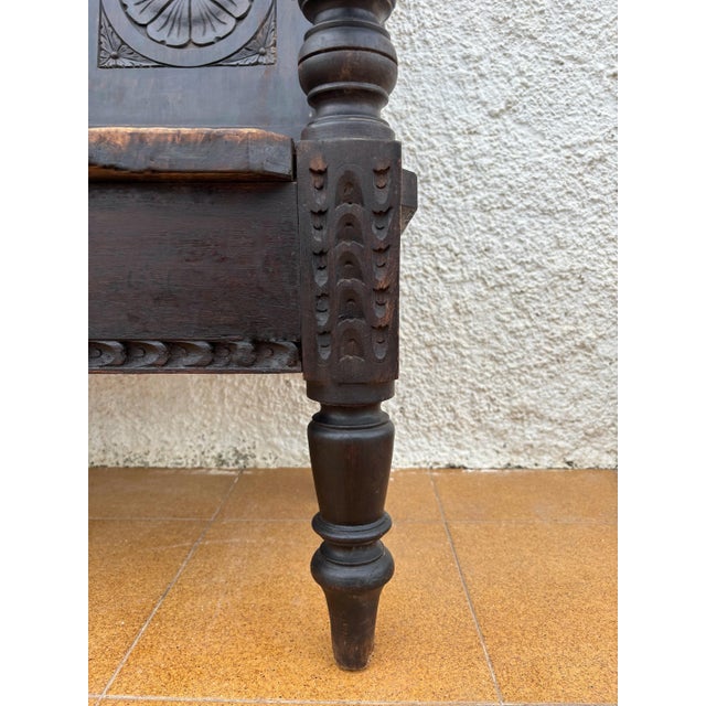 Brown Spanish Renaissance Revival Carved Wooden Bench, Early 20th Century For Sale - Image 8 of 9