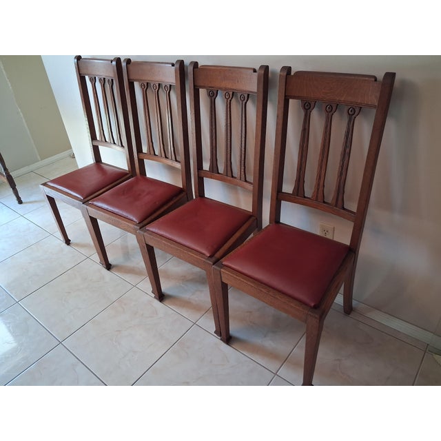 Arts & Crafts Set of 4 Original Arts and Crafts Oak Dining Chairs - Timeless Craftsmanship. For Sale - Image 3 of 12