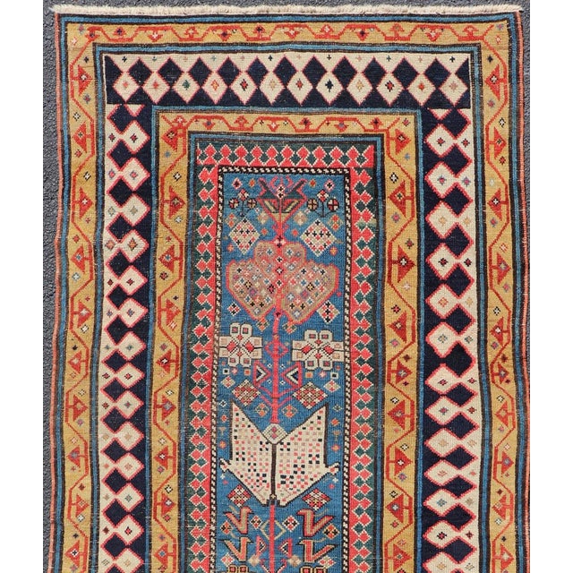 Cornflower Blue Antique Caucasian Shirvan Rug With Tribal Design and Motifs in Vivid Colors For Sale - Image 8 of 12
