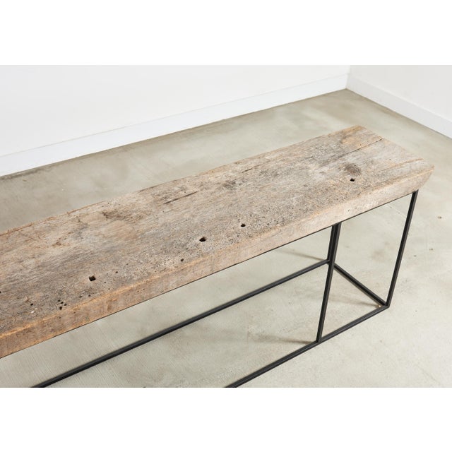 Monumental Reclaimed Wood Plank Top Iron Console 13.5 Ft For Sale - Image 13 of 18