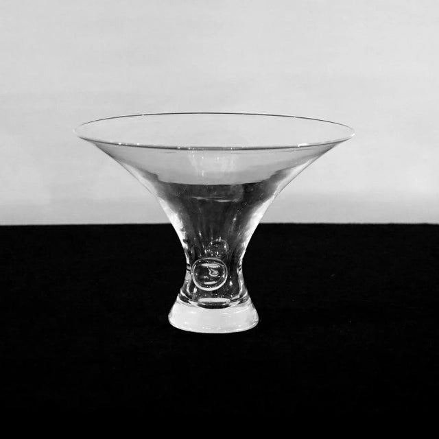Mid Century Modern Steuben Art Glass Flared Crystal Bowl with Pinched Base, Signed, 20thC Measures - 9.5"diam x 6.75"h