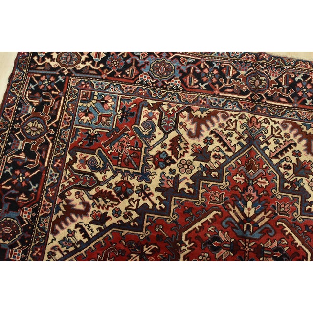 Textile Heriz Rug 7’11” X 11′ Red Wool Vintage Traditional Hand-Knotted Carpet For Sale - Image 7 of 15