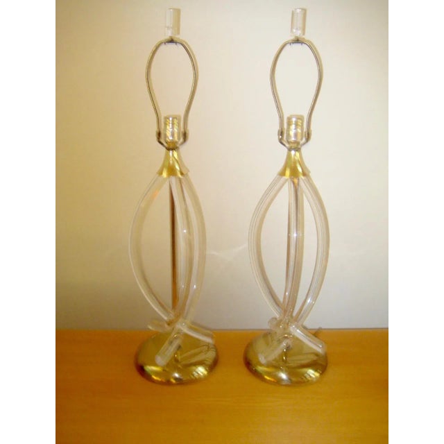 Metal Dorothy Thorpe Mid Century Lucite Helix Table Lamps - A Pair For Sale - Image 7 of 9