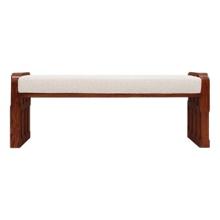 Brutalist Style Oak and Bouclé Bench, Italy, 2000 For Sale