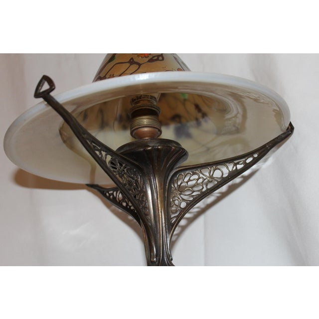 1980s Art Nouveau Lamp Art Glass Shade Bronze Casting after Louis Majorelle For Sale - Image 18 of 18