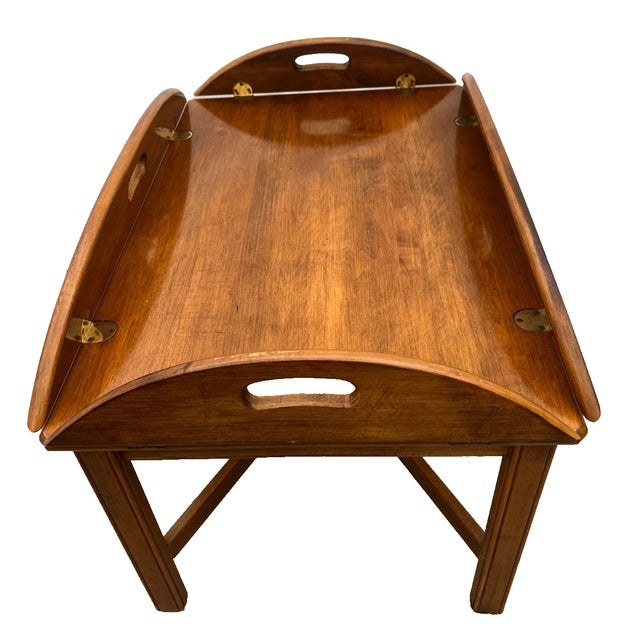 Ethan Allen Vintage Ethan Allen Butler's Tray Oval Cocktail Table Colonial Revival Maple For Sale - Image 4 of 14