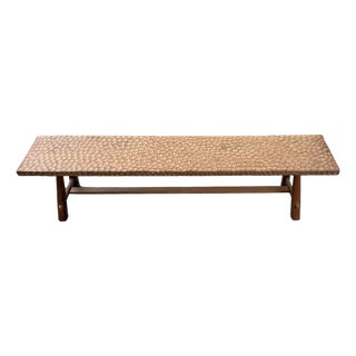 Sculptural Teak Wood Bench Carved Detailing, Modern Organic For Sale